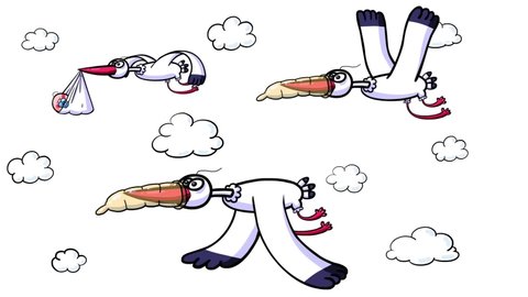 Cartoon flying storks with condoms whiteboard version. Birth control metaphor. 