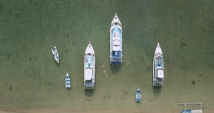Aerial view of motor boats at Sanur beach,Bali,Indonesia