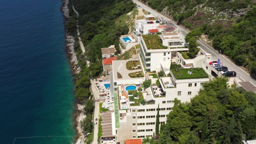 Hotels on Seashore in city of Dubrovnik Croatia - Aerial View of Hotel Complex