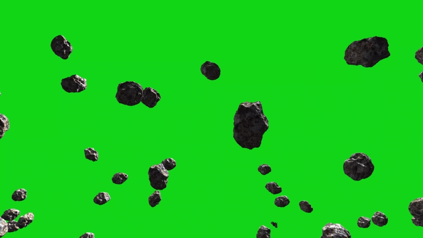 Asteroids flying and spinning in the space of a green screen animation. Realistic animation of stones on green screen. 4K. Royalty-Free Stock Footage #1052168674