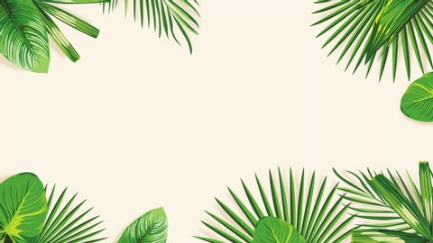 Nature Exotic Tropical Green Palm Banana Leaves Take Shape Border, Frame Motion Animation. 4K Animated Footage Jungle Background.