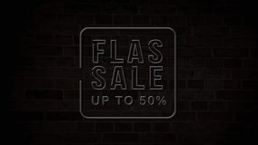 Flas sale neon sign banner background for promo video. concept of sale and clearance