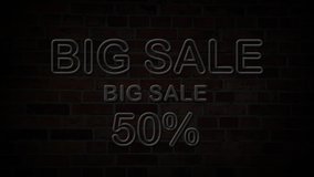 Big Sale neon sign banner background for promo video. concept of sale and clearance