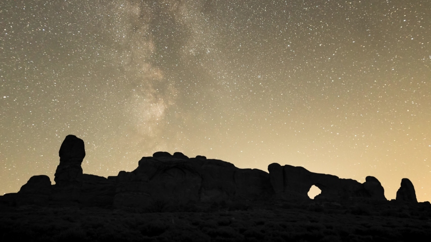 Light painting and starry night sky in Arches National Park