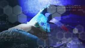 Animation of mathematics equations over a patient lying on a surgical table, wearing an oxygen mask. Global pandemic coronavirus Covid 19 outbreak concept digitally generated. - Powered by Shutterstock - Get 15% off with code: PIKWIZARD15