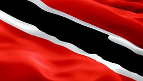 Trinidad and Tobago flag Motion Loop video waving in wind. Realistic Trinidadian Flag background. Trinidad and Tobago Flag Looping Closeup 1080p Full HD 1920X1080 footage. Trinidad and Tobago Caribbea
