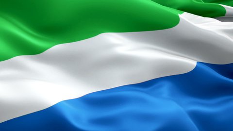 Salone flag Closeup 1080p Full HD 1920X1080 footage video waving in wind. National ‎‎‎‎Freetown‎‎ 3d Salone flag waving. Sign of Sierra Leone seamless loop animation. Salone flag HD resolution Backgro