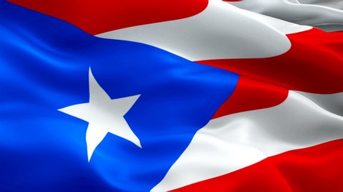 Puerto Rico flag Motion Loop video waving in wind. Realistic Puerto Rico Flag background. Puerto Rico Flag Looping Closeup 1080p Full HD 1920X1080 footage. Puerto Rico Caribbean country flags footage 