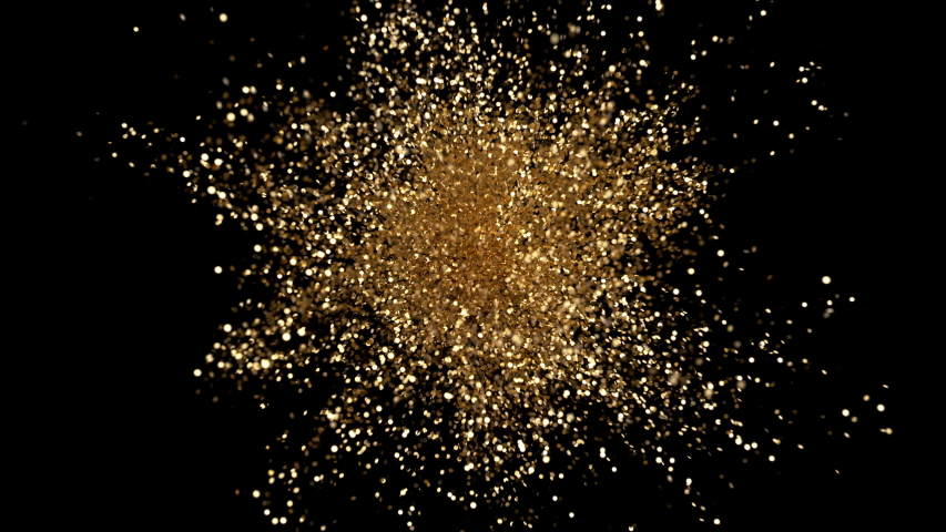Great Stylish Bright Explosion Glitter with Flickering. Colourful Elegant Confetti Burst on Black Background. Slow Motion Animation Golden Explode Sparkle Particles. Beautiful Cg Explosion Close up 4k Royalty-Free Stock Footage #1052208283