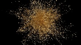 Great Stylish Bright Explosion Glitter with Flickering. Colourful Elegant Confetti Burst on Black Background. Slow Motion Animation Golden Explode Sparkle Particles. Beautiful Cg Explosion Close up 4k - Powered by Shutterstock - Get 15% off with code: PIKWIZARD15