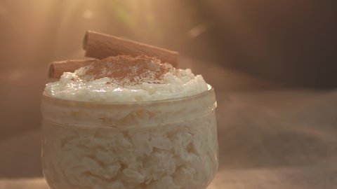Traditional Brazilian sweet called rice pudding with cinnamon