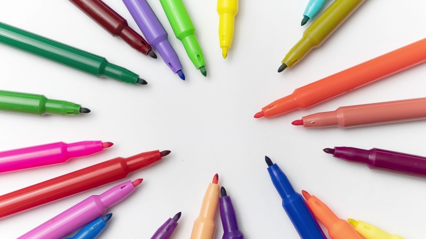 4K multi coloured colour pens flip animation time lapse time-lapse picture animation colourful fun  | Shutterstock HD Video #1052238472