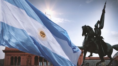 Argentina Flag and Casa Rosada, in Buenos Aires, Argentina. 