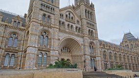 Exterior view of London Natural History Museum, 4K motion time-lapse video