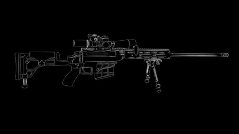 Large-caliber, semi-automatic, anti-materiel sniper system. Sniper rifle Barrett M82 in sketch style. Three different drawing methods