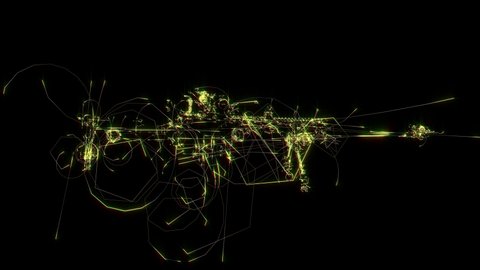 Large-caliber, semi-automatic, anti-materiel sniper system. Sniper rifle Barrett M82 in sketch style. Crazy gold and shine hand drawn style animation. 