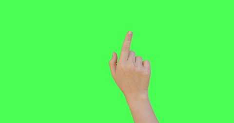 Gestures pack. Female hand touching, clicking, tapping, sliding, dragging and swiping on chroma key green screen background. Alpha Channel. Using a smartphone, tablet pc or a touchscreen.