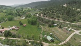 Aerial: Country side on the High Rd To Taos, New Mexico, USA 