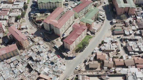 Aerial view of Alexandra Township in Johannesburg, South Africa. The area is characterised by impoverished communities living in shacks or high density housing. 