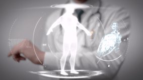 Medical doctor slides hud hologramic screens in futuristic panel - Powered by Shutterstock - Get 15% off with code: PIKWIZARD15