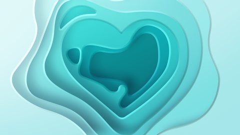 Heart Paper cut background. heart paper decoration for design textured with cardboard wavy blue layers. 3d Relief. Carving art. Cover layout design template seamless loop 3d rendering
