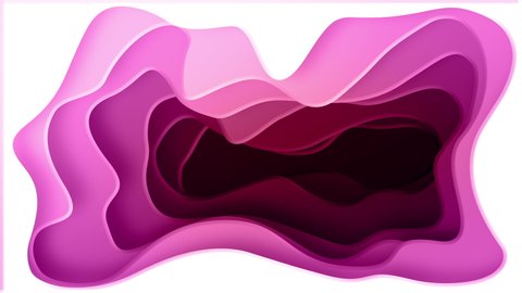 Colorful video geometric background with seamless loop motion wavy elements. Pink and purple colors. 4k animation. Modern trendy 3d design. style of cut paper. 3d rendering Video Stok