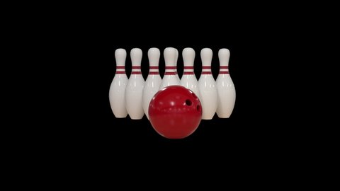 Bowling Strike in slow motion on alpha channel