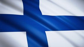 Finnish flag close-up. Matter flutters in the wind. Looped video footage. 3D animation. 4K. HD