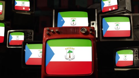 Flag of Equatorial Guinea and Vintage Televisions. Zoom In.  