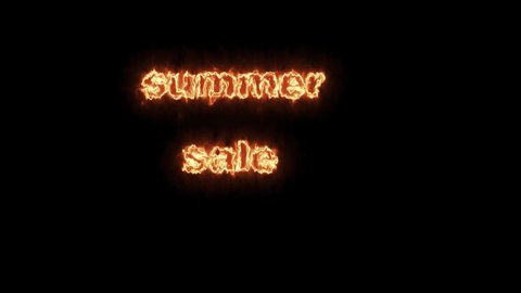 Summer Sale text with hot flame glowing on dark background and copy space for advertisement. 