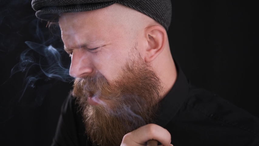 Man Smoking Cigar Cigarette,coughing,choking,white Smoke,man Stock-video (1...