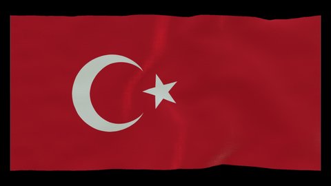 Country flag drawn on post. Waving flags of Turkey. Alpha digital render. Realistic animation. Full HD transparent loop video.