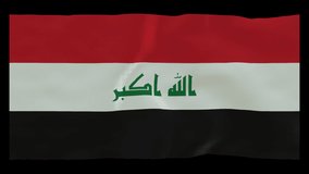 Country flag drawn on post. Waving flags of Iraq. Alpha digital render. Realistic animation. Full HD transparent loop video.