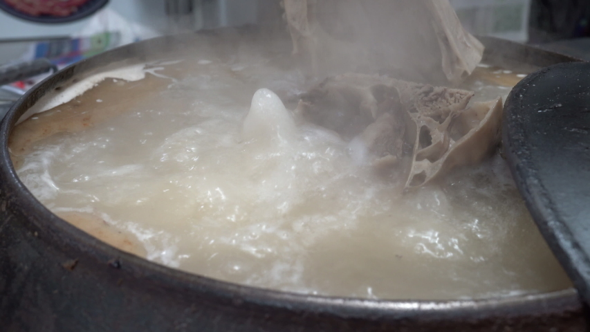 Someori(cow's head) gukbab is korea traditional meal beef soup with steam rice Royalty-Free Stock Footage #1052344045