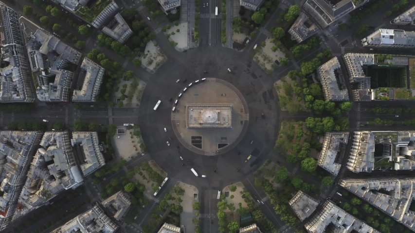Top view drone of Arc de Triomphe at sunrise in Paris France
 Royalty-Free Stock Footage #1052344795