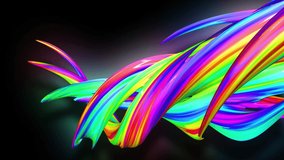 4k stream of colored ribbons fly past camera with neon light. Flow of twisted rainbow-colored gradient stripes like oil paint as beautiful creative background. Luma matte as alpha channel - Powered by Shutterstock - Get 15% off with code: PIKWIZARD15