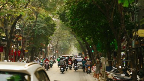 HANOI, VIETNAM - NOVEMBER 7, 2019: Hanoi Vietnam Street Traffic During Rush Hour