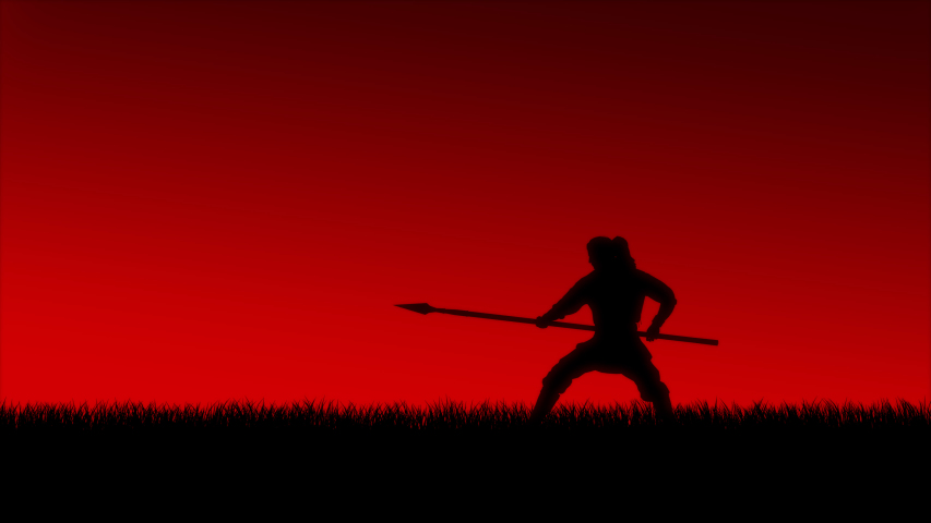 Asian warrior training at sunset. Seamless loop. 30 FPS.