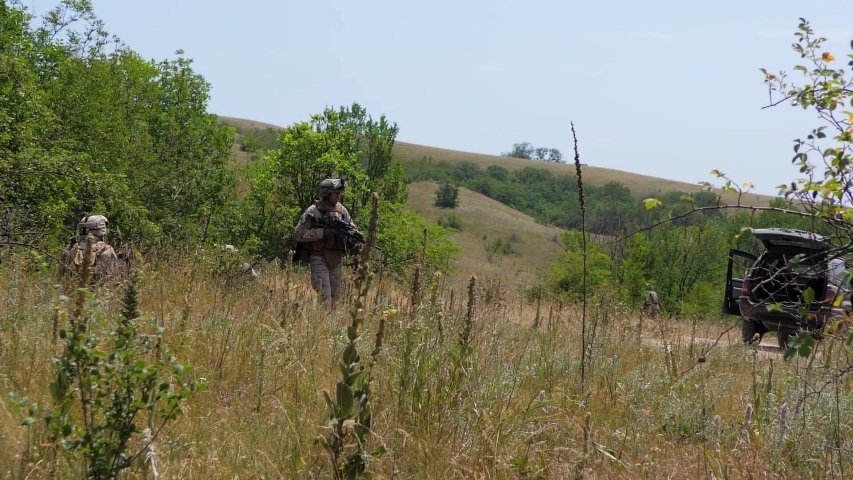 Airsoft. Afghanistan Soldiers in full riot gear during the military operation.