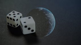 Animation of statistics, data processing over two white dices and globe spinning. Coronavirus Covid-19 pandemic concept digital composite - Powered by Shutterstock - Get 15% off with code: PIKWIZARD15