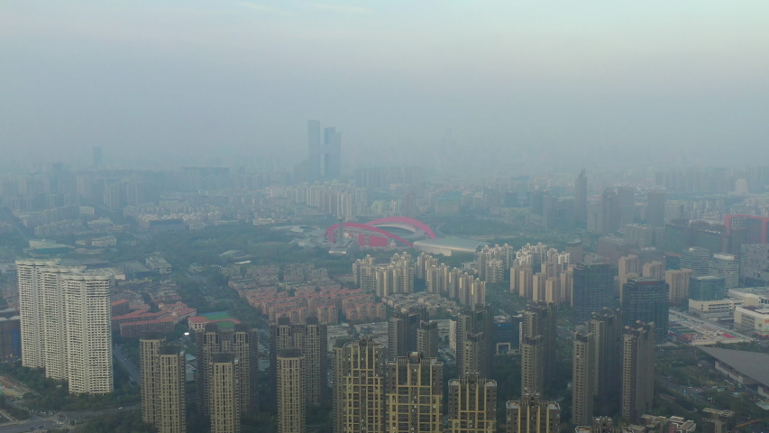 cloudy day nanjing city famous olympic sport stadium complex district aerial panorama 4k china