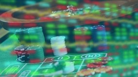 Animation of stock market statistics over casino chips and playing cards falling. Coronavirus Covid-19 pandemic concept digital composite - Powered by Shutterstock - Get 15% off with code: PIKWIZARD15