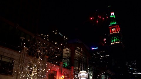 Denver , Colorado / United States - 12 31 2019: New Year's Eve fireworks in Denver downtown