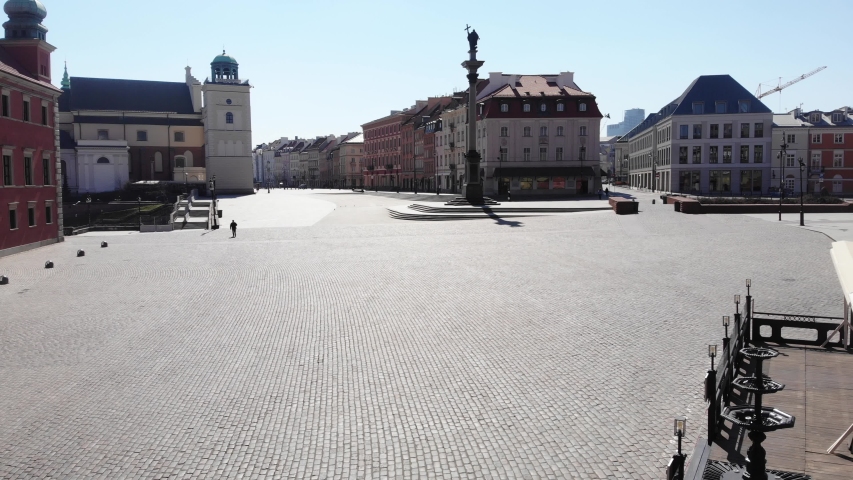 Warsaw, Poland. Aerial shot of Royal Castle and castle square Zamek Krolewski, Stare Miasto, Plac Zamkowy