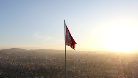 Turkish Flag Sunset Aerial Shoot 