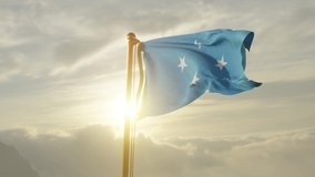 Flag of the Federated States of Micronesia Waving in the wind, Sky and Sun Background, Slow Motion, Realistic Animation, 4K UHD 60 FPS Slow-Motion