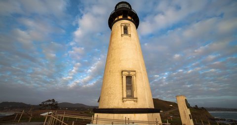 Lockdown time lapse shot of Yaquina Head Lighthouse against cloudy sky during sunset - Newport, Oregon