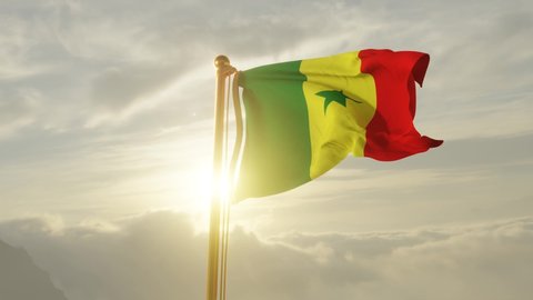 Flag of Senegal Waving in the wind, Sky and Sun Background, Slow Motion, Realistic Animation, 4K UHD 60 FPS Slow-Motion