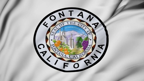 Fontana city of California flag is waving 3D animation. Fontana of california state flag waving in the wind. Fontana city flag seamless loop animation. 4K
