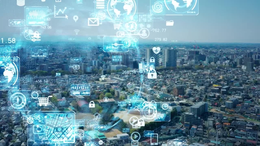 Smart city and communication network concept. 5G. IoT (Internet of Things). Telecommunication. | Shutterstock HD Video #1052477158